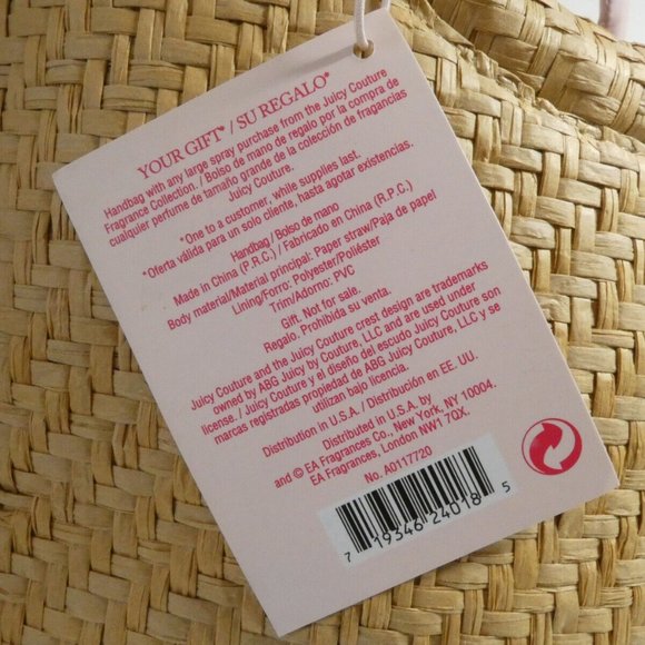 Juicy Couture Purse Woven Straw HandBag 2 Straps Tote Snap Lined NWT - Picture 4 of 10